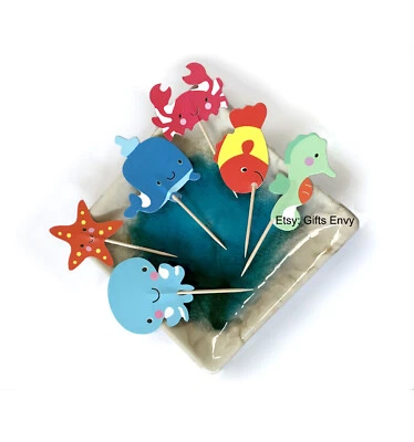 24 Piezas - Topper para Cupcakes de Fiesta - Cumpleaños Niños Animales Marinos Cake Topper Foto 1 de 3