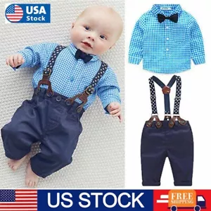 Infant Newborn Baby Boys Gentleman Long Suit Romper Bodysuit Outfit Set Clothes - Picture 1 of 25