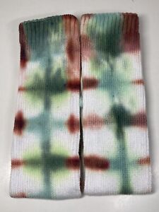 Hand Tie-Dyed OTK Thigh High Cotton Socks 34in Green Brown White Camo New