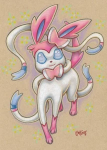 Sylveon Eeveelution Eevee Pokemon drawing 5x7 pop wall art Print card SIGNED - Picture 1 of 5