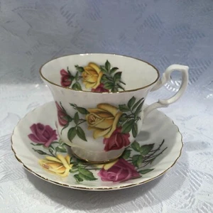 Vintage Royal Albert Pink & Yellow Roses Teacup & Saucer Gold Trim England - Bild 1 von 10