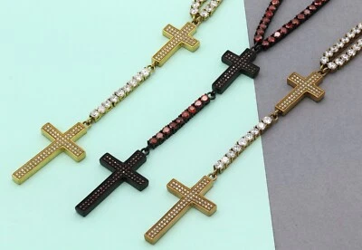 Ожерелье с четками крест паве 316 фианитов нержавеющая сталь 30 дюймов срок службы без потускнения - Изображение 1 из 4