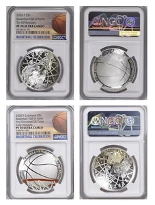 2020 P Basketball HOF Colorized 2 Coin Set NGC PF 70 UC Tip Off Release BOX2 - Picture 1 of 9