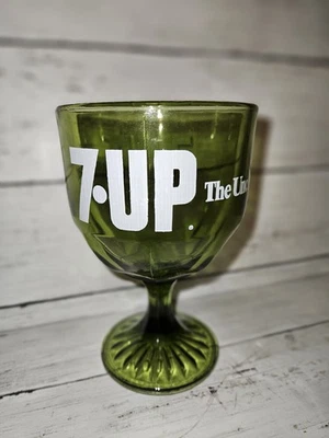 7-UP Green Glass Goblet ~ The UnCola 70's Seven Up Soda Drink 6” x 4” Vintage - Image 1 of 4