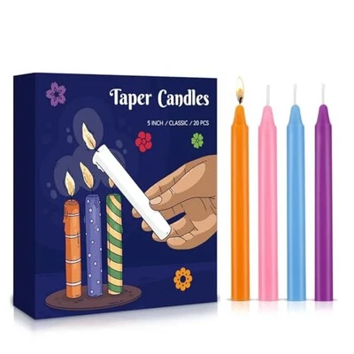 Mini vela cónica de 20 piezas de colores surtidos sin perfume | 5" de alto x 1/2" de diámetro |  Foto 1 de 4