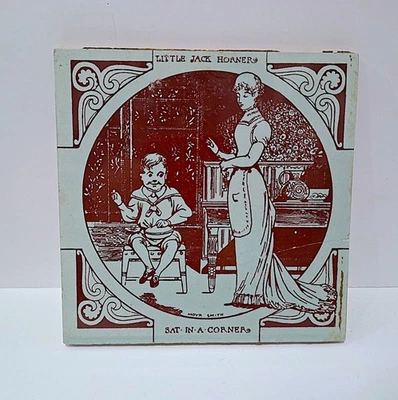 Antiguo azulejo victoriano Minton Hollins rima infantil Little Jack Horner 6" Foto 1 de 4