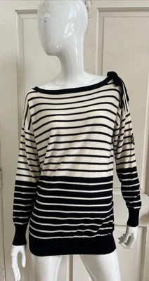 SONIA RYKIEL PARIS H&M ¡RARO! Cuello de barco a rayas negro/crema ¡SUAVE! Suéter de punto XS/S Foto 1 de 4