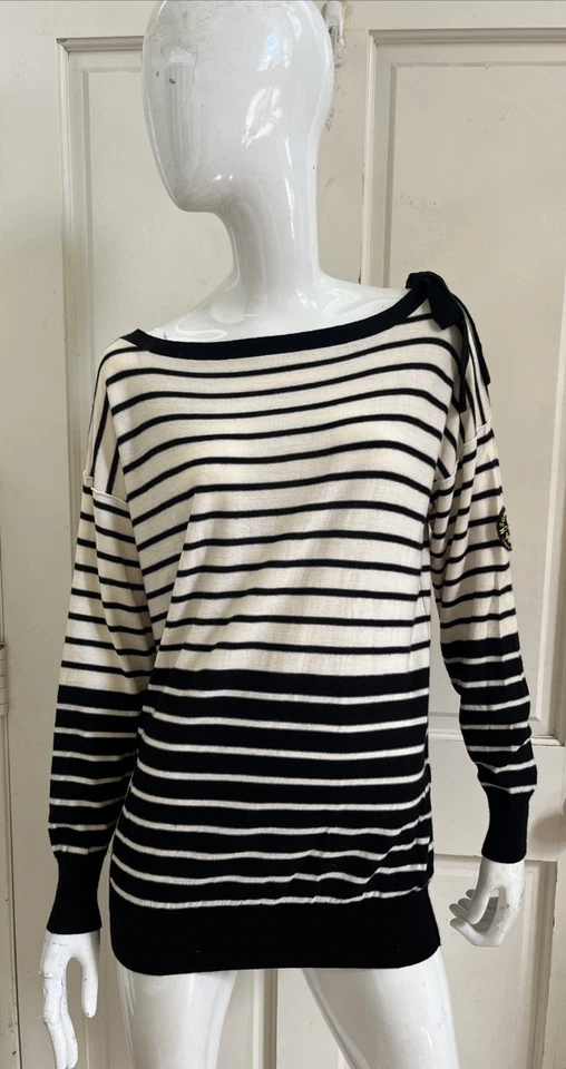 SONIA RYKIEL PARIS H&M ¡RARO! Cuello de barco a rayas negro/crema ¡SUAVE! Suéter de punto XS/S Foto 1 de 4