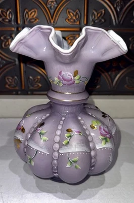 Fenton Purple Lavender Charleton Collection Hand Painted Signed Vase 2002 8" - Image 1 of 4