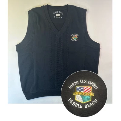 Vintage 2000 US Open Pebble Beach Sweater Men L Black V Neck Golf Sweater Vest - Image 1 of 4