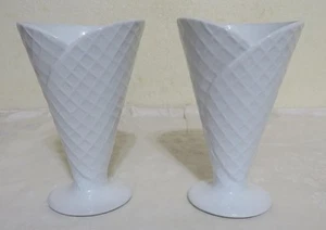 2 pc. Ceramic Waffle Cone Ice Cream Cups (Dessert Bowls), Sundae Parfait Glasses - Picture 1 of 7