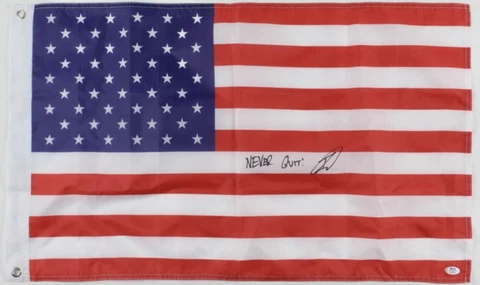 Navy Seal Robert O'Neill Signed 18x30 American Flag Insd. "Never Quit! (PSA COA) Cover