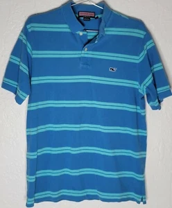 Vineyard Vines Size M Polo Shirt Blue Striped Mens 100% Pima Cotton - Picture 1 of 8