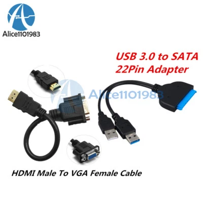 2.5"USB 3.0 To SATA 22Pin Hard Disk Driver Adapter+HDMI Male To VGA Female Cable - Image 1 of 2