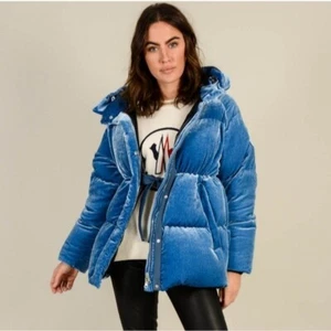 Moncler Butor Blue Velvet Down Puffer Jacket 3 - Picture 1 of 13