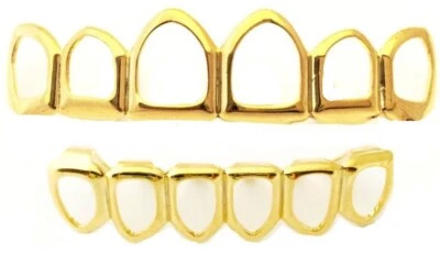 Custom Fit Open Face 14K Gold Plated Mouth Teeth Grills Grillz Set Mold at Home - Image 1 of 2