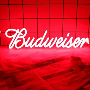 Budweiser Beer Neon Sign Light,Club Party Happy Hour Wall Decor Acrylic 4.7"x16" - Picture 1 of 9
