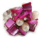 Deep Pink Sea Shell Nugget and Cream Faux Freshwater Pearl Cluster Silver Tone