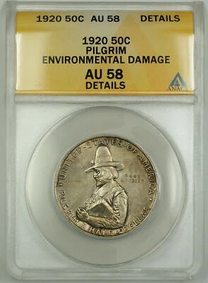 1920 Pilgrim Commemorative Silver Half 50c Coin ANACS AU-58 Details Envi. Damage - Image 1 of 2