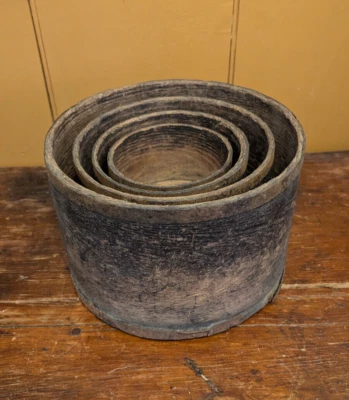 Juego de 4 Granos MADERA Antiguos MEDIDA 5.5"-11" Firmados E.B. FRYE NH Primitivo Temprano Foto 1 de 4