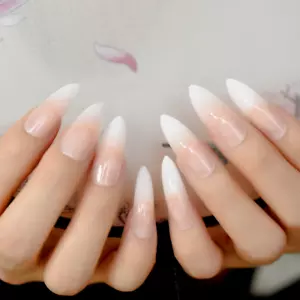 LONG STILETTO *FRENCH MANICURE* Full Cover - Picture 1 of 2