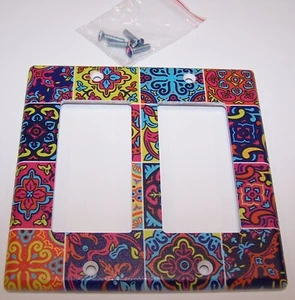 Moroccan Style Mexican Tile Style Outlet Cover 2 Gang MULTICOLOR - Picture 1 of 3