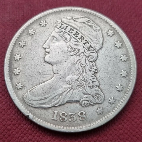 1838 Capped Bust Half Dollar 50c Better Grade XF + #46570 Cover
