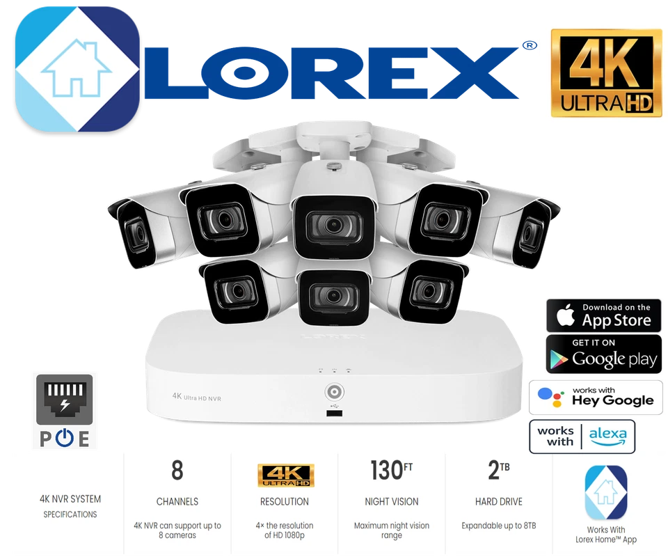 🔥Lorex 4K HD NVR 8 Channel 2TB Security System 8 4K Camera Color Night Vision🔥 - Image 1 of 4