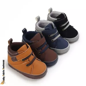 High Top Baby Boy 0-18 Months Soft sole Ankle Infant Shoes Black Moccassins - Picture 1 of 31