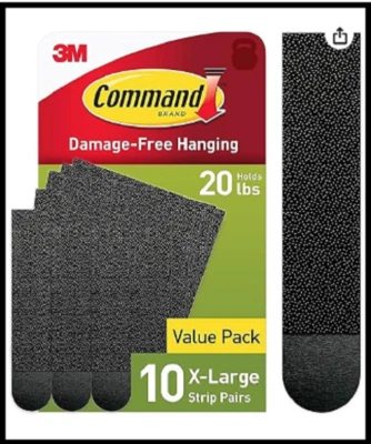 Tiras para colgar cuadros Command 20 lb X-grandes, 10 pares de tiras negras Command pesadas Foto 1 de 4