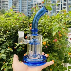 Gancio bong gorgogliatore tubo acqua vetro blu pesante 7" con percolatore + ciotola tabacco - Foto 1 di 7