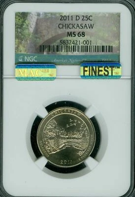 2011 D CHICKASAW QUARTER NGC MS 68 PQ MAC FINEST GRADED MAC SPOTLESS * - Image 1 of 2