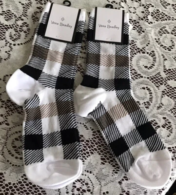 Calcetines para mujer Vera Bradley Crew talla única mezcla de algodón - 2 pares a cuadros nuevos Foto 1 de 4