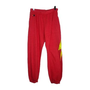 Aviator Nation Joggers Womens Large Lightning Thunder Bolt Fleece Sweatpants Red - Picture 1 of 7