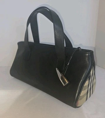 Vintage Burberry Black Leather Silver Horn Check Purse Handbag - Image 1 of 4