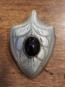 Clip de corbata Western Bolo de ónix de colección para hombre negro tono plata escudo suroeste  - Imagen 1 de 3