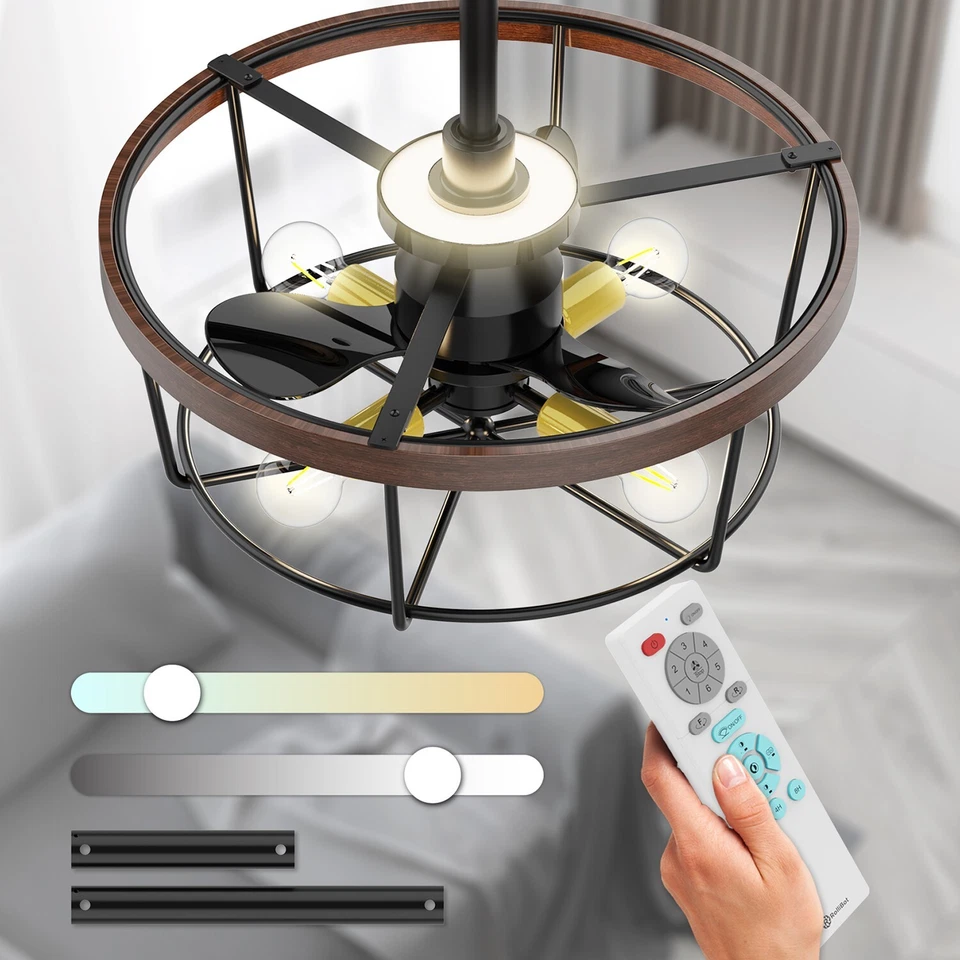 21" Caged Ceiling Fan with Lights and Remote Control (4x E26 LED Bulb Required) - Image 1 of 4