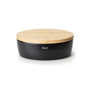 Continenta Brottopf oval mit Holzdeckel schwarz Brotkasten 36x23x13,5cm - Bild 1 von 2