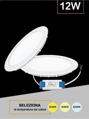 Pannello led a incasso faretto slim 12 watt 3 colori luce bianca calda naturale - Immagine 1 di 4