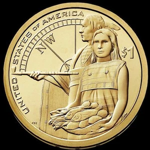 2014-P Sacagawea Dollar in Stempelglanz "Brilliant Uncirculated" Erhaltung aus Münzrolle - Bild 1 von 2