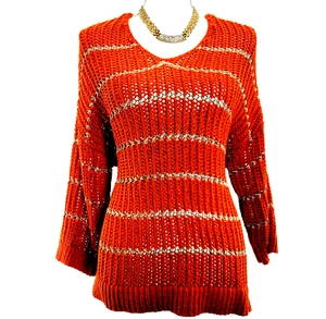 CHICO'S Women's Size 3 Charlotte Shine Striped Pullover Sweater Orange NWT - Picture 1 of 5