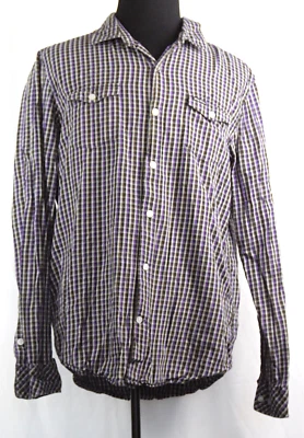 Camisa LRG Tejida Púrpura y Marrón A Cuadros Botón Delantero L/S 100% Algodón L Foto 1 de 2
