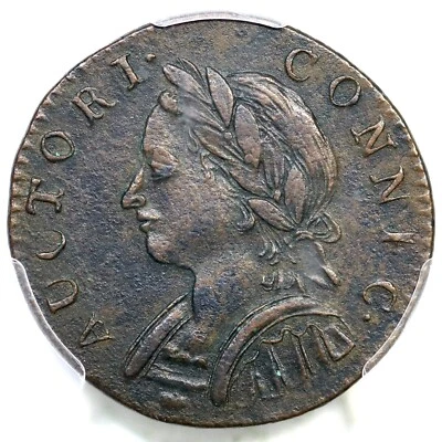 1787 M 4-L R-1 PCGS AU Details MBL Connecticut Colonial Copper Coin - Image 1 of 3