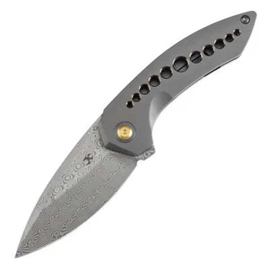Kansept ODD 21 3.08" Damascus Grey Anodized Titanium with Bronze Holes K1077A2 - Picture 1 of 7