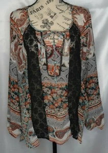 Anthropologie Fig Flower Womans Size M Top Floral Paisley Semi Sheer Lace Detail - Picture 1 of 8
