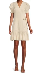 VESTIDO ENVOLVENTE ANTONIO MELANI CLEO MANGA ABULLONADA PALETA BEIGE NATURAL TALLA 0 Y 14 - Imagen 1 de 11