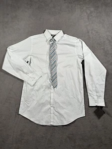 Van Heusen Dress Shirt Youth XL 18/20 Teal Geometric Regular Flex W/ Tie NEW - Picture 1 of 11