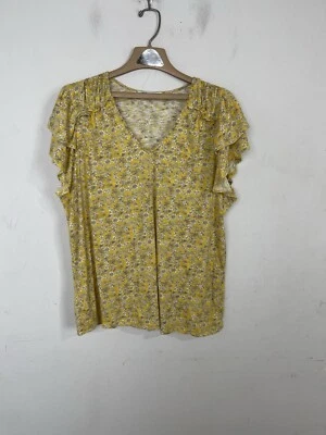 Camisa Rosa Oliva Mujer 1X Amarilla Microfloral Ditsy Primavera Volantes Boho Country Foto 1 de 4