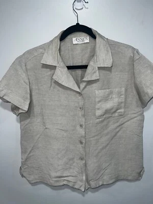 Casual esquina anexo Petite gris manga corta botón abajo top MED Foto 1 de 4