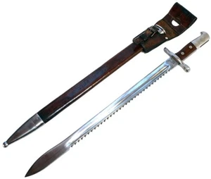 Original Swiss M1914 Saw Back Bayonet W Scabbard Leather Frog - Picture 1 of 8
